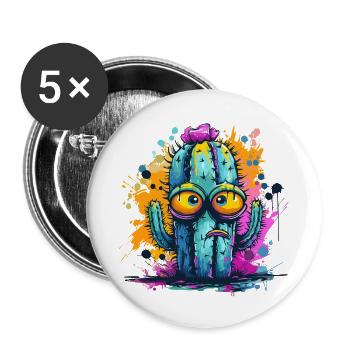 Funny cactus with eyes - Buttons large 2.2''/56 mm (5-pack) - white - Front