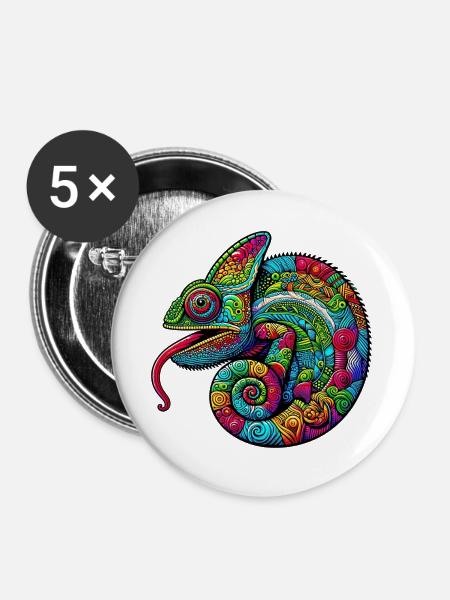 Chamäleon - Buttons groß 56 mm (5er Pack) - Weiß