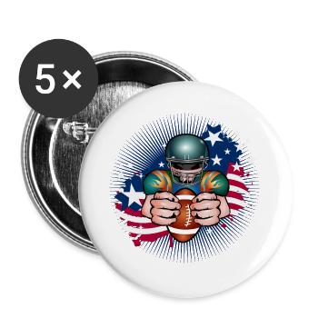 Joueur de football avec ballon de football et drapeau des États-Unis - Lot de 5 grands badges (56 mm) - blanc - Devant