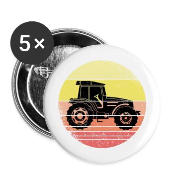 Traktor Retro Sonnenuntergang Landwirte Bauern - Buttons groß 56 mm (5er Pack) - Weiß - Vorne