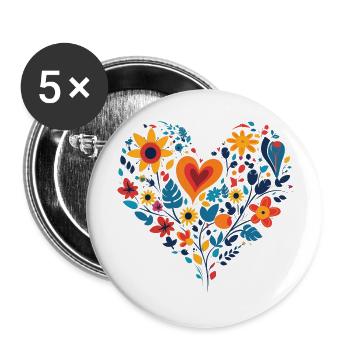 Blooming Heart - Buttons large 2.2''/56 mm (5-pack) - white - Front