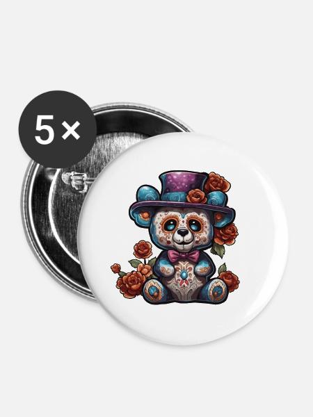 Teddybär / Kuscheltier / Stofftier / Geschenkidee - Buttons groß 56 mm (5er Pack) - Weiß