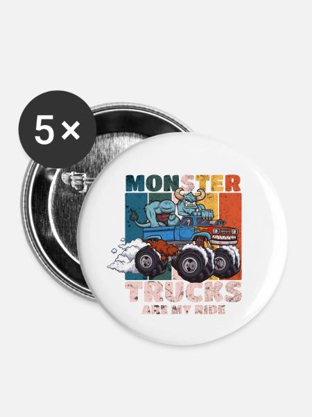 Monstertrucks sind mein Fahrgeschäft - Buttons groß 56 mm (5er Pack) - Weiß