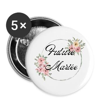 Zukünftige Braut Rosa Blumen - Passendes T-Shirt - Buttons groß 56 mm (5er Pack) - Weiß - Vorne
