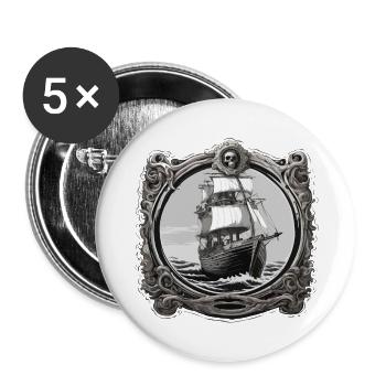 Bateau pirate / Bateau / Mer / Océan / Vagues - Lot de 5 grands badges (56 mm) - blanc - Devant