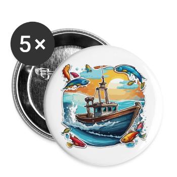 Bateau pirate / Bateau / Mer / Océan / Vagues - Lot de 5 grands badges (56 mm) - blanc - Devant