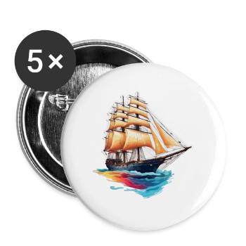 Pirate Ship / Boat / Sea / Ocean / Waves - Buttons large 2.2''/56 mm (5-pack) - white - Front