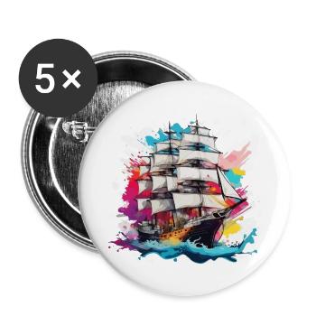 Bateau pirate / Bateau / Mer / Océan / Vagues - Lot de 5 grands badges (56 mm) - blanc - Devant
