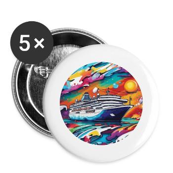 Bateau pirate / Bateau / Mer / Océan / Vagues - Lot de 5 grands badges (56 mm) - blanc - Devant