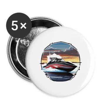 Bateau pirate / Bateau / Mer / Océan / Vagues - Lot de 5 grands badges (56 mm) - blanc - Devant