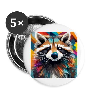 Waschbär - Buttons groß 56 mm (5er Pack) - Weiß - Vorne