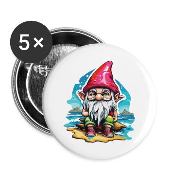 Gartenzwerg / Märchenland / Kobold / Gnom / Logo - Buttons groß 56 mm (5er Pack) - Weiß - Vorne