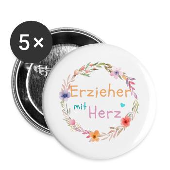 Erzieher mit Herz - personalisierbares Design - Buttons groß 56 mm (5er Pack) - Weiß - Vorne
