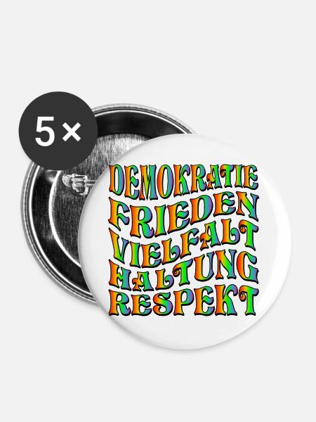 DEMOKRATIE HALTUNG - Buttons groß 56 mm (5er Pack) - Weiß