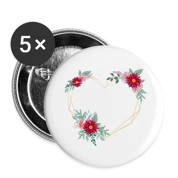 Bride's best man floral heart - matching tshirt - Buttons large 2.2''/56 mm (5-pack) - white - Front