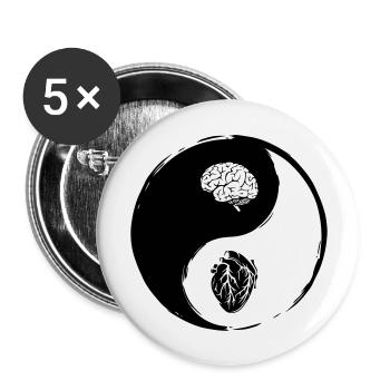 Yin Yang Heart Brain - Buttons large 2.2''/56 mm (5-pack) - white - Front