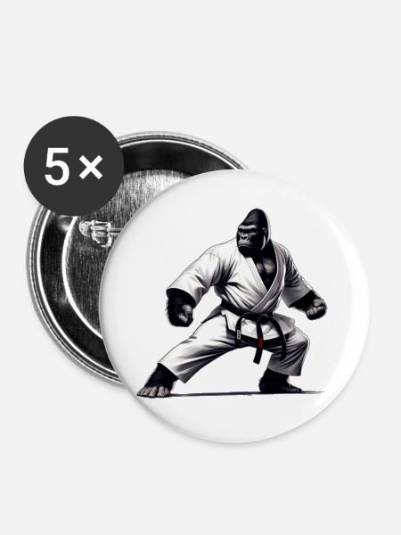 Gorilla Kampfkunst - Buttons groß 56 mm (5er Pack) - Weiß