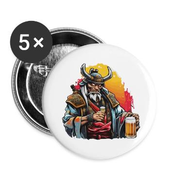 Samurai / Japanisch / Harakiri / Katana / Mann - Buttons groß 56 mm (5er Pack) - Weiß - Vorne