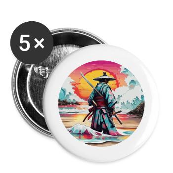 Samurai / Japanisch / Harakiri / Katana / Mann - Buttons groß 56 mm (5er Pack) - Weiß - Vorne