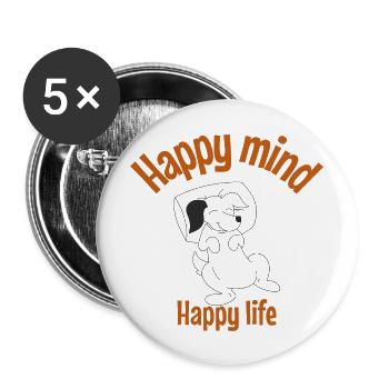 Happy mind, happy life - Buttons large 2.2''/56 mm (5-pack) - white - Front