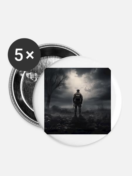 Soldat - Buttons groß 56 mm (5er Pack) - Weiß