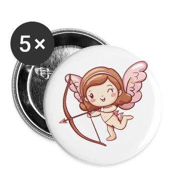 Engel Pfeil und Bogen Amor Valentinstag - Buttons groß 56 mm (5er Pack) - Weiß - Vorne