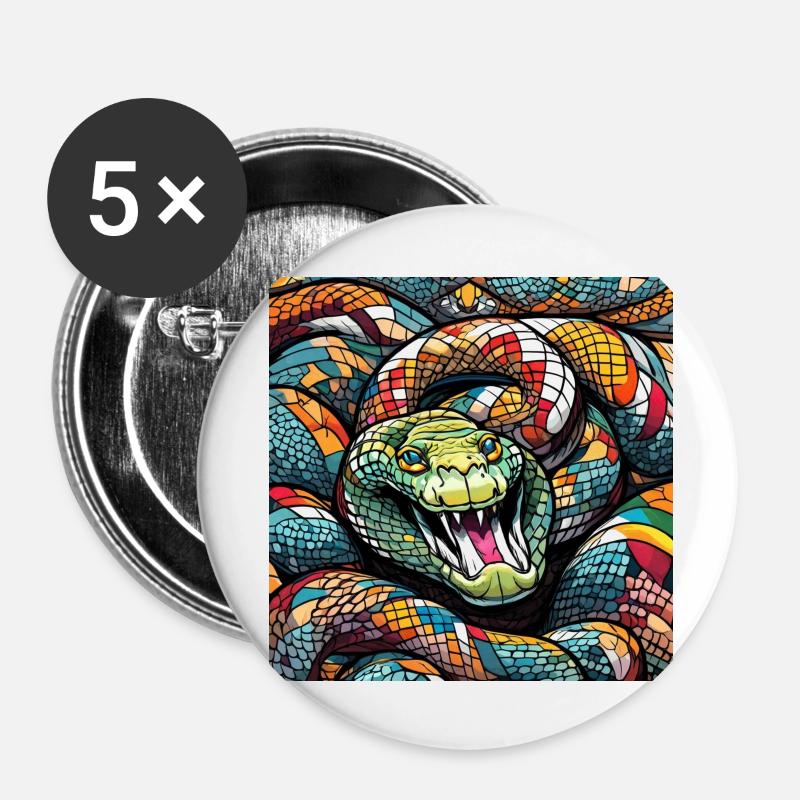 Colorful Snake Comic Style - Buttons large 2.2''/56 mm (5-pack) - white