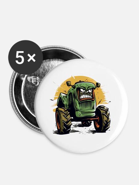 Wütender Traktor Nr. 1 - Buttons groß 56 mm (5er Pack) - Weiß