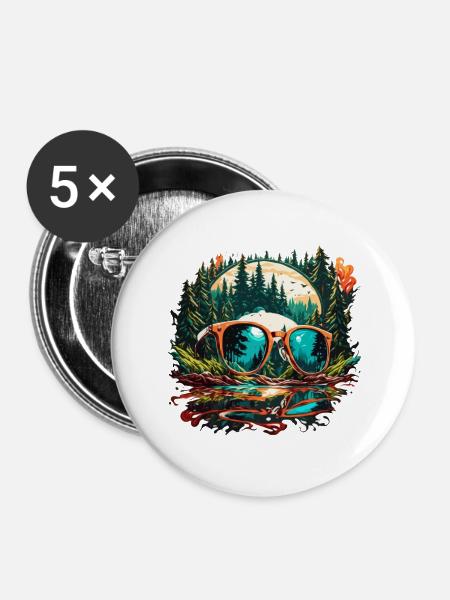 Sonnenbrille / Reflektion / Wald / Spiegelung - Buttons groß 56 mm (5er Pack) - Weiß