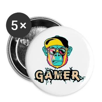 Gamer, Games, Gaming - Buttons large 2.2''/56 mm (5-pack) - white - Front