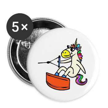 Wakeboard, Cascade, Sports nautiques, Wakesurf, Licorne - Lot de 5 grands badges (56 mm) - blanc - Devant
