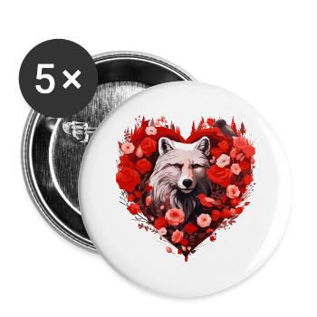 Wolfsseele im Herzenkranz - Buttons groß 56 mm (5er Pack) - Weiß - Vorne