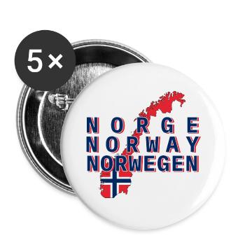Norwegen Flaggenpanorama Typo-Kunst - Buttons groß 56 mm (5er Pack) - Weiß - Vorne