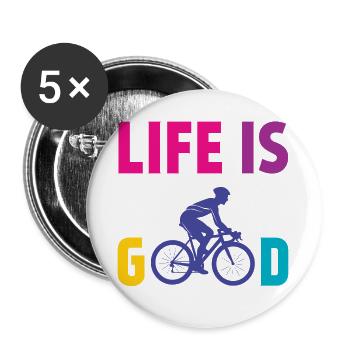 Cycling - Life is Good - Buttons large 2.2''/56 mm (5-pack) - white - Front
