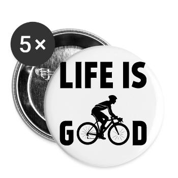 Cycling - Life is Good - Buttons large 2.2''/56 mm (5-pack) - white - Front