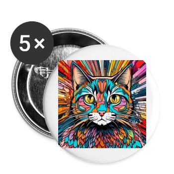 Katzenkopf Katze Kater Bunt - Buttons groß 56 mm (5er Pack) - Weiß - Vorne