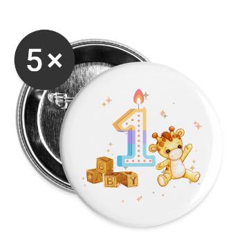 1. Geburtstag Baby - Buttons groß 56 mm (5er Pack) - Weiß - Vorne