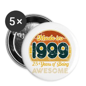 Né en 1999 - Vintage 1999 Anniversaire Rétro - Lot de 5 grands badges (56 mm) - blanc - Devant