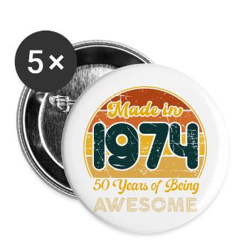 Né en 1974 - Vintage 1974 Anniversaire Rétro - Lot de 5 grands badges (56 mm) - blanc - Devant