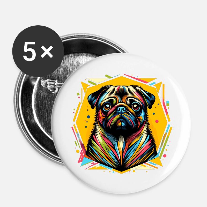 Pug Dog - Buttons large 2.2''/56 mm (5-pack) - white