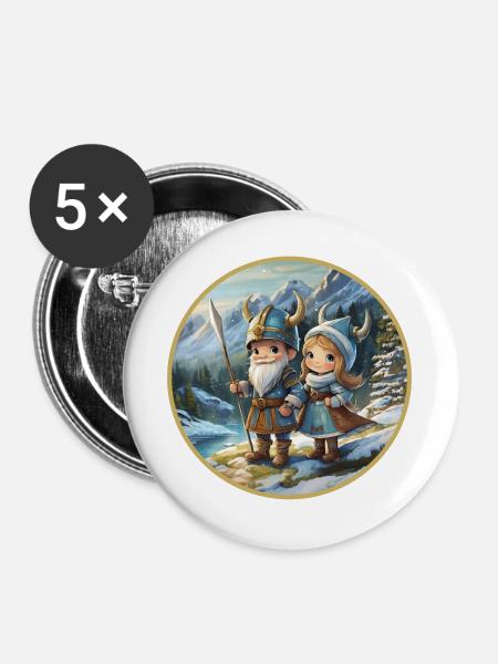 Wikingerjunge und -mädchen - Buttons groß 56 mm (5er Pack) - Weiß