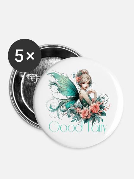 Gute Fee Geschenk - Buttons groß 56 mm (5er Pack) - Weiß