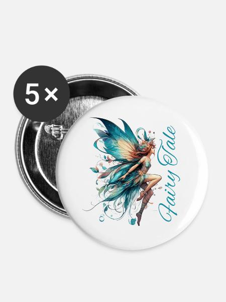 Fee Märchen Geschenk - Buttons groß 56 mm (5er Pack) - Weiß