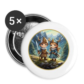 Niedliche nordische Wikinger - Buttons groß 56 mm (5er Pack) - Weiß - Vorne