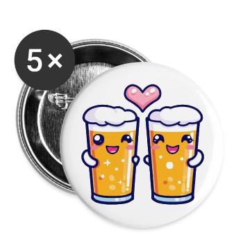 Bière Couple Amour Coeur Saint Valentin - Lot de 5 grands badges (56 mm) - blanc - Devant