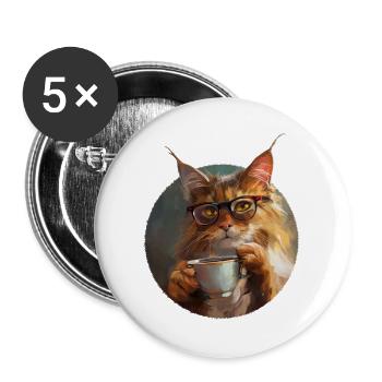Illustration der Katze mit ihrer Kaffeetasse - Buttons groß 56 mm (5er Pack) - Weiß - Vorne