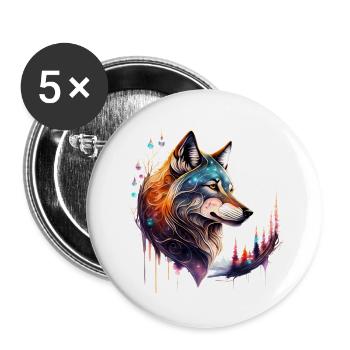 Wolfsglanz: Majestätischer Wolfskopf - Buttons groß 56 mm (5er Pack) - Weiß - Vorne
