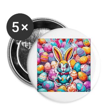 Osterhase / Ostern / Eier / Feiertage / Osterfest - Buttons groß 56 mm (5er Pack) - Weiß - Vorne