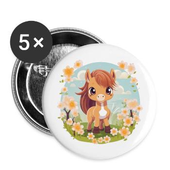 Supersüßes Pony Kawaii Stil Frühling - Buttons groß 56 mm (5er Pack) - Weiß - Vorne