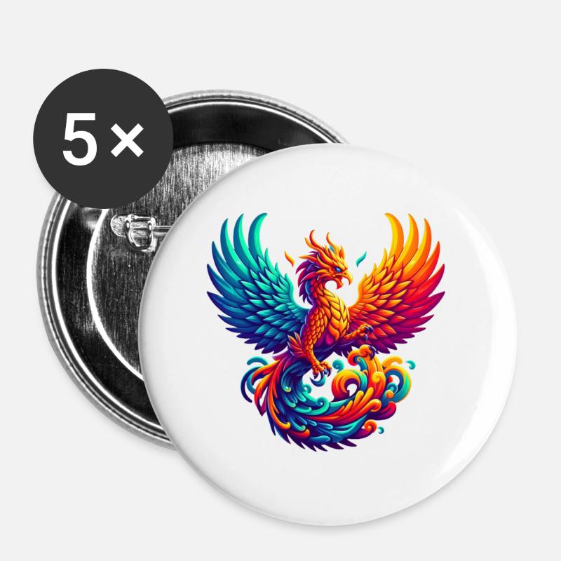 Hyperflammen des majestätischen Phönix - Buttons groß 56 mm (5er Pack) - Weiß